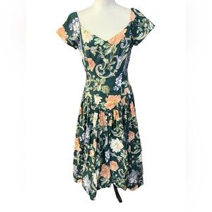 Vintage 1980s Party Dress By Loralie Original Floral Gown High Low Sz 14